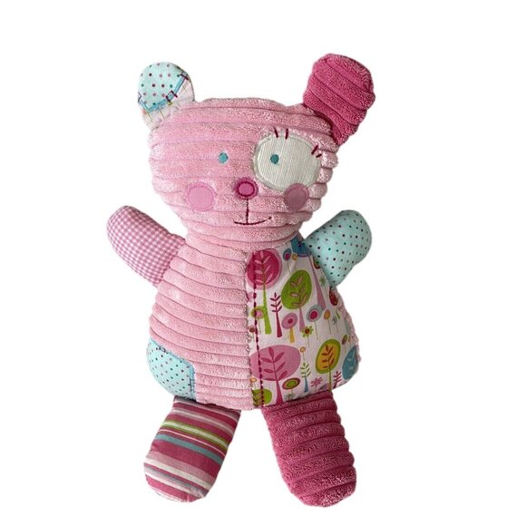 Maison Chic Pink Puppy Dog Bear Plush Lovey Textured 2010 Patchwork Pink Blue - Picture 2 of 9